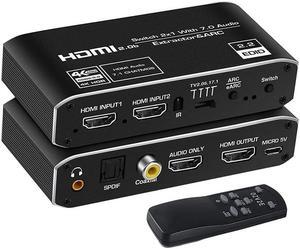 2x1 HDMI Switch Audio Extractor 2 in 1 out 4K HDMI 2.0 Audio Extractor with eARC HDMI to Optical Toslink Coaxial Audio Switcher(with AU Plug)