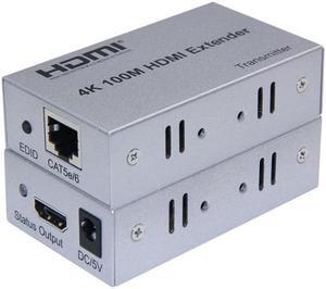 4K HDMI Extender 100M over Single Cat5E/6 Cable HDMI Ethernet Extender Transmit Extension Repeater with EDID for PC HDTV Laptop(with US Plug)