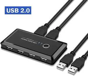 USB 3.0 KVM Switch 2x4 USB 2.0 Switcher Selector 2 PC Sharing 4 USB Devices KVM Switch Hub Adapter for Keyboard Mouse Printer(USB2.0)