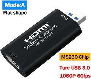 4K HDMI Video Capture Card MS2130 True USB 3.0 Game Recording Box 1080p 60fps Live Streaming for PS4 Ps5 Switch Camera Laptop PC(Mode A)