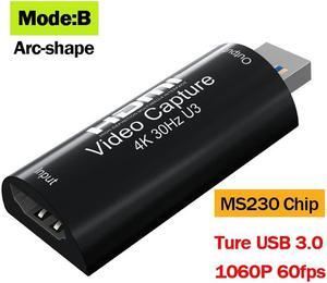 4K HDMI Video Capture Card MS2130 True USB 3.0 Game Recording Box 1080p 60fps Live Streaming for PS4 Ps5 Switch Camera Laptop PC(Mode B)