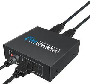 HDMI Splitter 1 in 2 Out HDMI Splitter 1x2 Amplifier 1080P HDMI Video Distributor 1 to 2 for PS4 Laptop Monitor TV Box Projector