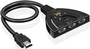 3-Port HDMI Switch 3x1 with Pigtail Cable 2K HDMI Video Switcher 3 in 1 out Selector Adapter for Xbox PS4 DVD HDTV PC Laptop TV