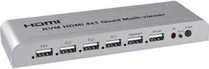 KVM HDMI 4X1 Quad Multi Viewer Switch 4 In 1 Out Vedio Processor Screen Multiviewer Seamless 1080P Supports USB Keyboard Mouse(With US Plug)