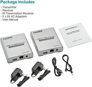 4K 60HZ HDMI Extender Over Cat6/7 RJ45 Ethernet Cable to 60M HDMI 2.0 Cascade Connection Extender Support HDR YUV 4:4:4 HDCP2.2