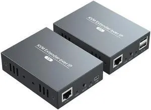 (With US Plug)(One TX and One RX)150M IP HDMI KVM Extender over IP UTP/STP Cat5e/6 RJ45 Ethernet Cable 1080P 60Hz HDMI USB Extender Support via Network Switch