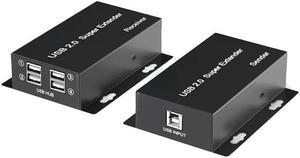 USB Extender over Ethernet Rj45 Cat5e/6 Cable to 50M 4 Port USB 2.0 Hub Extension Transmit Support Touch Screen Webcam Printer(With US Plug)