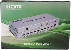 4K HDMI 8x1 Multi-viewer Switcher 8 In 1 Out Seamless Switch 4x1 Quad Multiviewer PIP Picture Display Screen Divider Converter(EU Plug)(4K 8X1 With Packing)