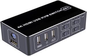 4K Universal 4 Port USB for  For Mouse Keyboard Computer Hub Sharing Scanner With Indicate Light KVM Switcher Aluminum Alloy(USB)