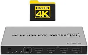 8K Displayport KVM Switch 4K@144hz 2-port USB KVM 8K Displayport 1.4 Switch KVM Dp switch mouse&keyboad supported(EU power)
(4K 60Hz)
