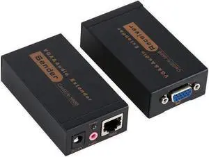 1 Pair VGA 100M Video Audio Extender Adapter 1920*1440 Over Cat6/5E Network Cable Receiver Sender for HDTV Projector Monitor(With US Plug)