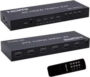 4K@60Hz 1080 2x4 Switcher Splitter HDMI-Compatible Video Adapter SPDIF 3.5mm Audio 2 in 4 out for Mi Box XBOX One X PS4 PC to TV(With EU Plug)