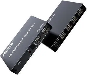 4K@60Hz 2x4 Switch 2 In 4 Out HDMI-compatible 5M/30M Extend Splitter Switcher With Audio Extractor for 4 Screen Monitor Display(With US Plug)