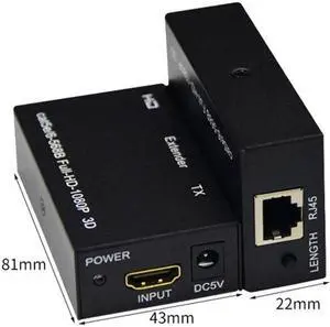 1 Pair 1080P FHD HDMI-compatible to RJ45 60M Extender Splitter Sender&Receiver Over Ethernet CAT 5E/6 for TV PC Laptop HDTV(With EU Plug)