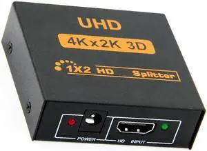 4K Splitter UHD 3D HDMI-compatible Splitter HD 1X2 1080P Switch Split 1 in 2 out Switcher Repeater for HDTV DVD PS3/4 Xbox PC(With US Adapter)