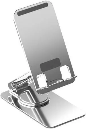 Foldable Mobile Phone Stand Universal Handsfree Smartphone Holder Desk Bracket Adjustable Aluminium Alloy for Home Office(No Telescopic Silver)