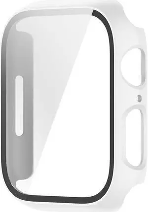 Smartwatch Case with Screen Protector for Ap-ple Watch 7th Generation 41/45mm Tempered Glass Film Full Screen Protector(43.7x37mm)(White)