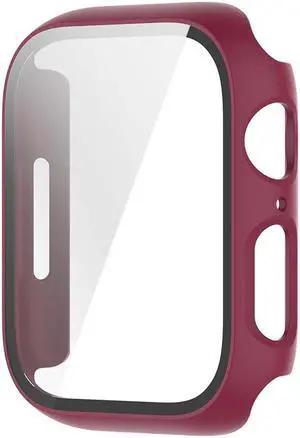 Smartwatch Case with Screen Protector for Ap-ple Watch 7th Generation 41/45mm Tempered Glass Film Full Screen Protector(48x40.6mm)(Wine Red)