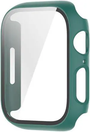 Smartwatch Case with Screen Protector for Ap-ple Watch 7th Generation 41/45mm Tempered Glass Film Full Screen Protector(48x40.6mm)(Official Green)