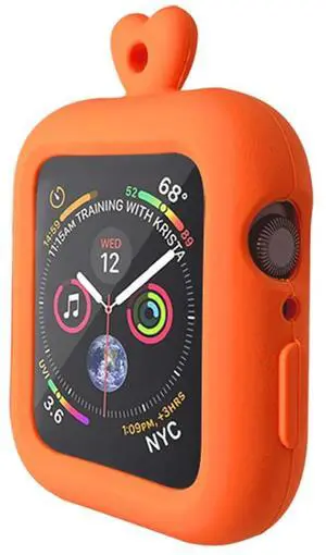 Silicone Case with Lanyard Smart Watch Exterior Protective Case for Ap-ple Watch Series 4 38/40/42/44mm Cover Shell Bumper(Orange 38 40mm)