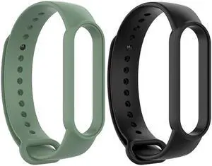 Silicone Smart Watch Strap Solid Color Replacement Wrist Band Universal for Mi Band 6/6 NFC/5/5 NFC H-uami A-mazfit Band 5(Light Green Black)