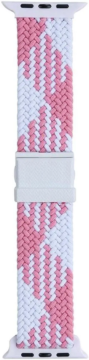 Nylon Smart Watch Strap Magnetic Buckle 22mm Watch Band Strap Adjustable Wrist Band Replacement Parts for Ap-ple Watch Series 8 7(Pink White)