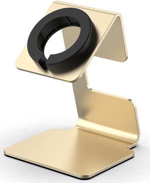 Charging Base Storage Rack Aluminium Alloy Smart Watch Dock Holder Silicone Card Coil Non-Slip Mat Safety for A-p-ple Watch Series(Gold)