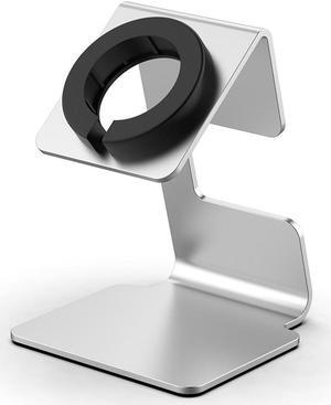 Charging Base Storage Rack Aluminium Alloy Smart Watch Dock Holder Silicone Card Coil Non-Slip Mat Safety for A-p-ple Watch Series(Silver)