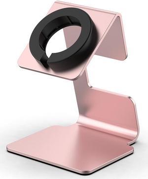 Charging Base Storage Rack Aluminium Alloy Smart Watch Dock Holder Silicone Card Coil Non-Slip Mat Safety for A-p-ple Watch Series(Rose Gold)