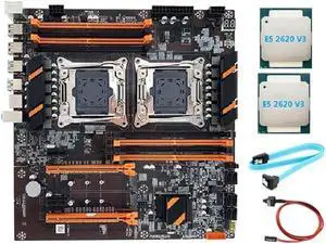 X99 Dual CPU Motherboard LGA2011 Support DDR4 ECC Memory Motherboard+2XE5 2620 V3 CPU+SATA Cable+Switch Cable