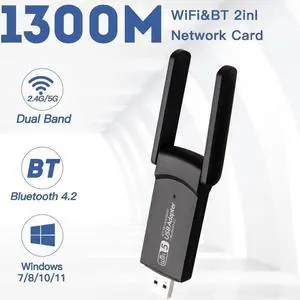 1300Mbps USB Wifi Adapter Bluetooth 4.2 Dual Band 5Ghz&2.4Ghz USB Dongle Network Card Antenna Wireless AC For Windows 7/8/10