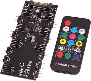 ARGB 5V Lighting+Fan Hub PWM One-Piece Controller SATA Power Supply for 4Pin 3Pin Computer Case Fan,with Remote Control