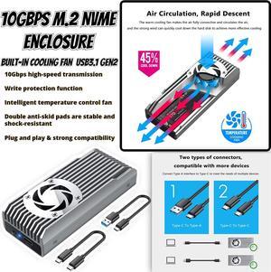 10Gbps M.2 SSD Enclosure Built-in Cooling Fan Metal SSD Case Write Protection M.2 NVME SSD Enclosure Support 2230 2242 2260 2280