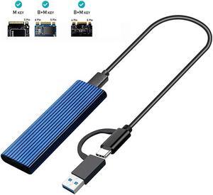 M.2 SSD to USB 3.1 Enclosure M.2 NVME PCIE/NGFF SATA NVME Case Kit with OTG Adapter 10Gbps Dual Protocol Type-C Box(Blue)