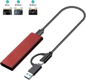 M.2 SSD to USB 3.1 Enclosure M.2 NVME PCIE/NGFF SATA NVME Case Kit with OTG Adapter 10Gbps Dual Protocol Type-C Box(Red)