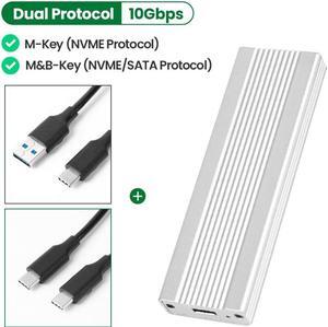 M.2 to USB Type-C Hard Drive Enclosure Case Aluminum Alloy 5Gbps 10Gbps Support UASP Protocol for M2 B Key M Key SSD(Silver D)