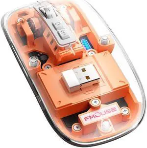 Transparent Gaming Mouse Bluetooth Wireless Mouse with RGB Light Rechargeable Mouse for PC Gamer Notebook Laptop Accessories(Orange)