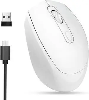 M107 Dual Mode Rechargeable Mouse 2.4G Wireless Mouse Mute Notebook Desktop Computer Office Mouse USB Optical Mice White