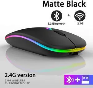 Rechargeable Bluetooth Wireless Mouse with 2.4GHz USB RGB 1600DPI Mouse for Computer Laptop Tablet PC Macbook Gaming Mouse Gamer(Dual Mode Wireless)