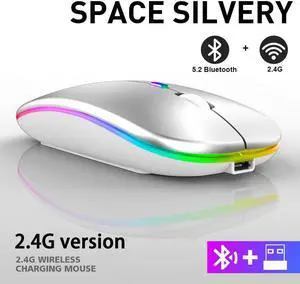 Rechargeable Bluetooth Wireless Mouse with 2.4GHz USB RGB 1600DPI Mouse for Computer Laptop Tablet PC Macbook Gaming Mouse Gamer(Dual Mode Wireless)