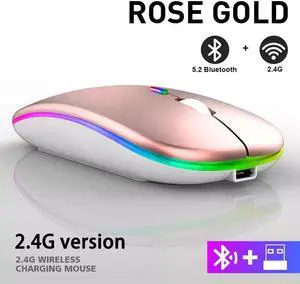 Rechargeable Bluetooth Wireless Mouse with 2.4GHz USB RGB 1600DPI Mouse for Computer Laptop Tablet PC Macbook Gaming Mouse Gamer(Dual Mode Wireless)