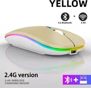 Rechargeable Bluetooth Wireless Mouse with 2.4GHz USB RGB 1600DPI Mouse for Computer Laptop Tablet PC Macbook Gaming Mouse Gamer(Dual Mode Wireless)