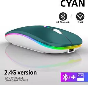 Rechargeable Bluetooth Wireless Mouse with 2.4GHz USB RGB 1600DPI Mouse for Computer Laptop Tablet PC Macbook Gaming Mouse Gamer(Dual Mode Wireless)