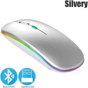 Bluetoooth 5.0 Wireless Mouse With USB Rechargeable RGB Light For Laptop Computer PC Macbook Gaming Mouse 2.4GHz 1600DPI(Silver)