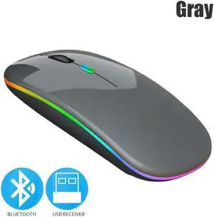 Bluetoooth 5.0 Wireless Mouse With USB Rechargeable RGB Light For Laptop Computer PC Macbook Gaming Mouse 2.4GHz 1600DPI(Gray)