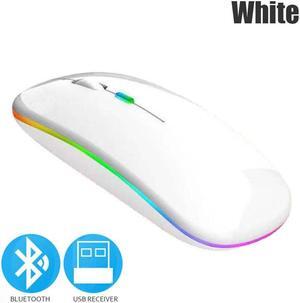 Bluetoooth 5.0 Wireless Mouse With USB Rechargeable RGB Light For Laptop Computer PC Macbook Gaming Mouse 2.4GHz 1600DPI(White)
