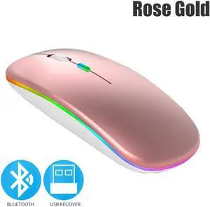 Bluetoooth 5.0 Wireless Mouse With USB Rechargeable RGB Light For Laptop Computer PC Macbook Gaming Mouse 2.4GHz 1600DPI(Rose Gold)