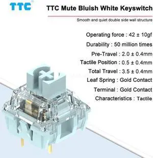 TTC Silent Bluish White Switch 3 Pins 42g for Mechanical Keyboard Tactile Switch(10)