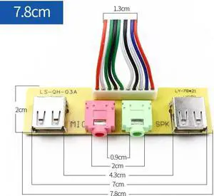 7.8CM PC Computer Cables & Connectors Case Front Panel USB/ Audio Front USB 2.0 Plug Guard Extend Mic Earphone cables(7.8CM)