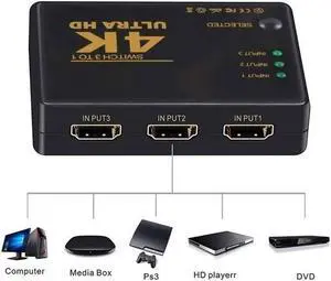 Video Switcher 1080P 4K*2K HDMI-compatible Video Converter HDMI-compatible Splitter 3Input1 Output Port Hub for DVD HDTV PS3 PS4